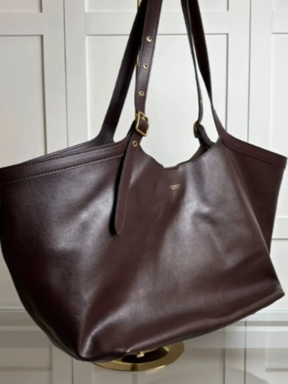 Vintage Brown Leather Tote Purse Elegant Work Bag